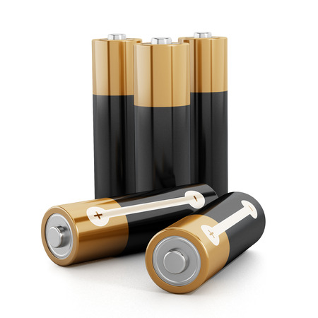 Batteries stack isolated on white background.の写真素材
