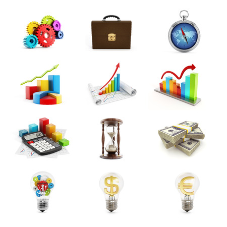 Business icons set consisting of twelve 3D renderの写真素材