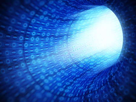Blue binary code technology tunnelの写真素材