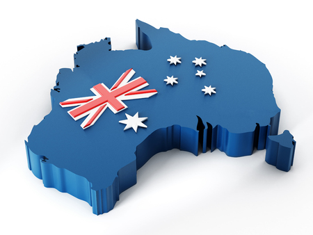 Australia map and flag isolated on white backgroundの写真素材