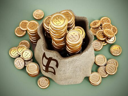 Bag of gold isolated on white background