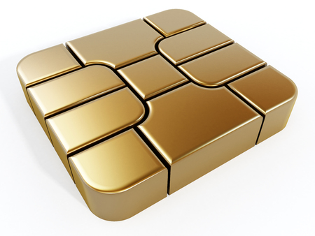 Gold sim card chip isolated on white background.の写真素材