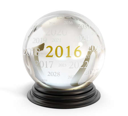 Crystal ball with number 2016 and smaller next years isolated on white background