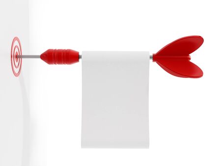 Red dart with a blank paper hits the target. 3D illustration.の写真素材