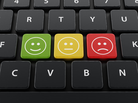 Customer survey symbols on the keyboard. 3D illustration.の写真素材