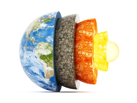 Layers of earth isolated on white background. 3D illustration.の写真素材