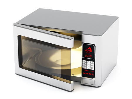 Microwave oven with half open cover. 3D illustration.の写真素材