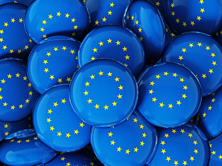 Stack of buttons with European Union's flag. 3D illustration.の写真素材