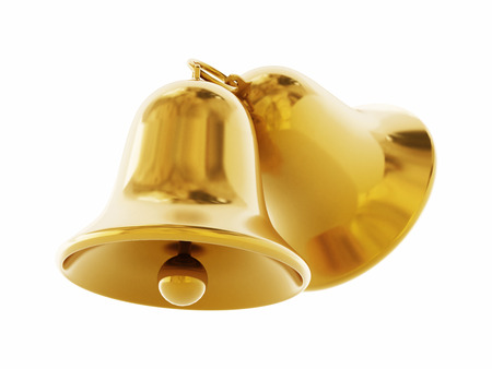 Golden bells isolated on white background. 3D illustration.の写真素材