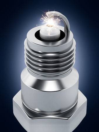 Spark plug on dark background. 3D illustration.