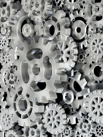 Metal gears in motion background. 3D illustration.の写真素材