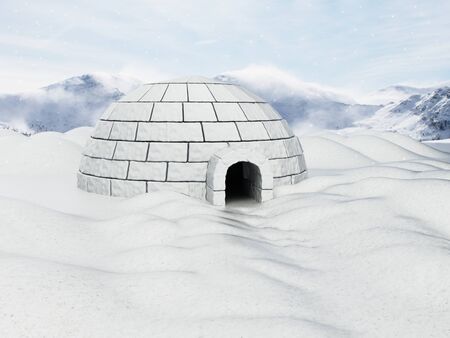 Igloo standing on snowy plane. 3D illustration.の写真素材