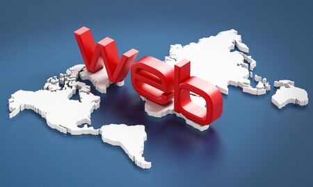 Red web word on Earth map. 3D illustration.の写真素材