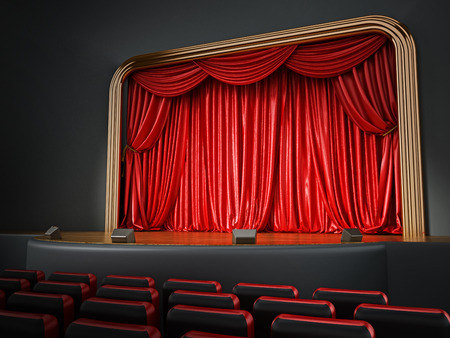 Theater room with red seatings. 3D illustration.の写真素材