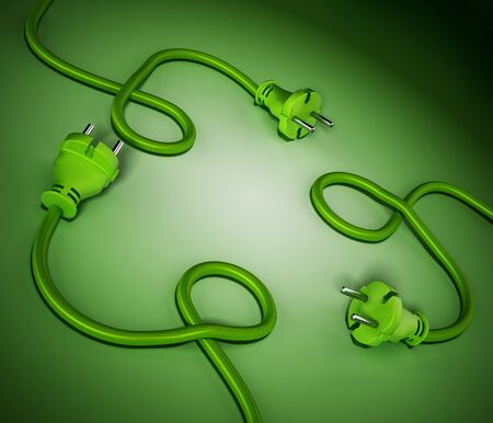 Electric plug and cables forming a recycle symbol. 3D illustration.