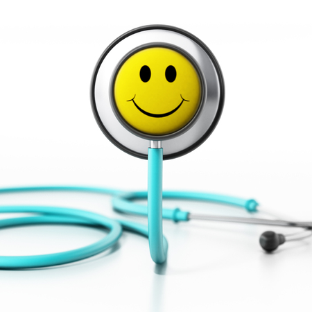 Stethoscope with smiling face isolated on white background. 3D illustrationの写真素材