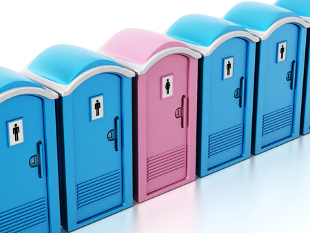 Portable blue men and pink women WCs. 3D illustration.の写真素材
