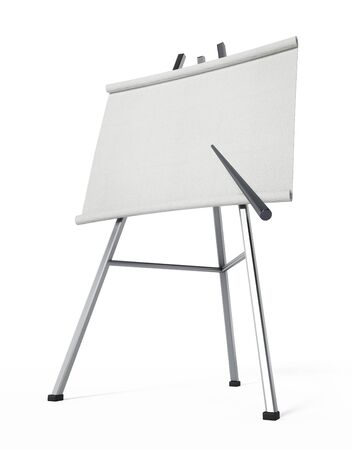 Presentation board and pointer isolated on white background. 3D illustration.の写真素材