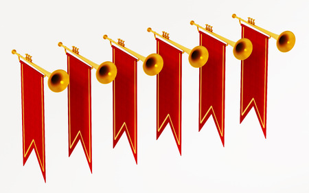 Swallow flags and trumpets isolated on white background. 3D illustration.の写真素材