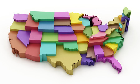 Multi colored USA map showing state borders. 3D illustration.の写真素材