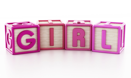 Colorful toy cubes forming baby word. 3D illustration.の写真素材
