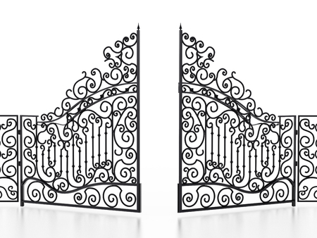 Wrought iron gate isolated on white background. 3D illustration.の写真素材