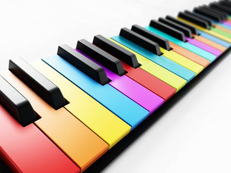 Multi colored piano keys background. 3D illustration.の写真素材