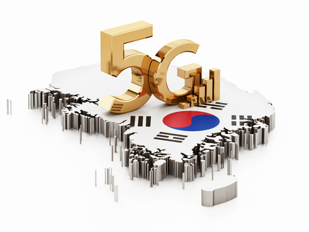 5G word standing on South Korea map and flag. 3D illustration.の写真素材
