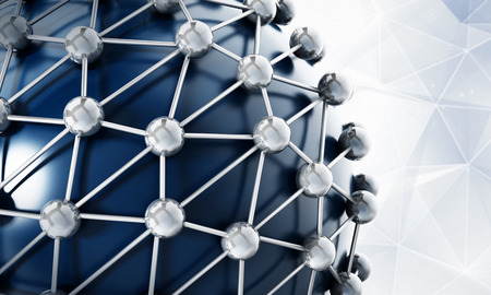 Connected dots on blue globe. 3D illustration.の写真素材