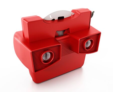 Red vintage 3D slide viewer isolated on white background. 3D illustration.の写真素材