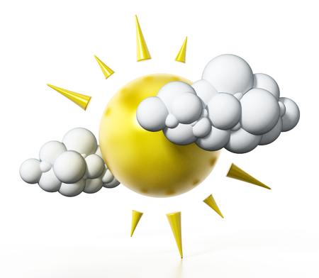 Sun and cloud symbols isolated on white background. 3D illustration.の写真素材