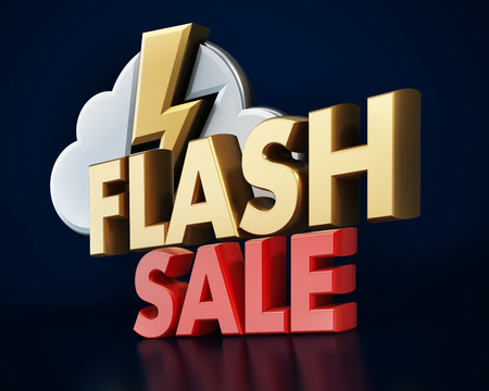 Flash sale text, cloud and lightning icon. 3D illustration.の写真素材