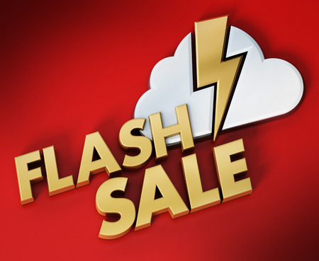 Flash sale text, cloud and lightning icon. 3D illustration.の写真素材