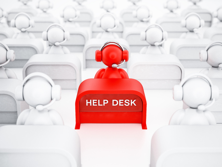 Customer representative with headset sitting on the help desk. 3D illustration.の写真素材
