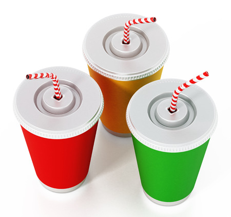 Paper soda cups isolated on white background. 3D illustration.の写真素材