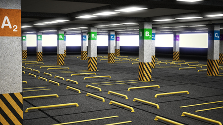 Empty parking lot with signs and guidelines. 3D illustration.の写真素材