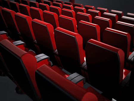 Empty red movie theater seats. 3D illustration.の写真素材