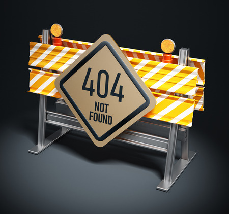 Roadblock with 404 not found signboard. 3D illustration.の写真素材