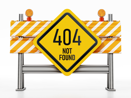 Roadblock with 404 not found signboard. 3D illustration.の写真素材