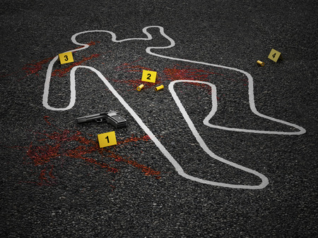 Crime scene of a murder case. 3D illustration.の写真素材