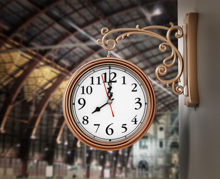 Vintage wall clock on the train station. 3D illustration.の写真素材