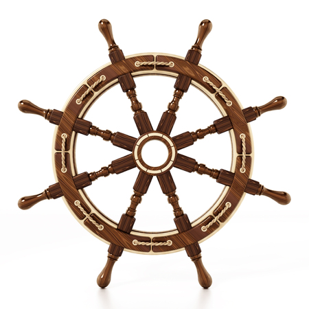 Ship wheel isolated on white background. 3D illustration.の写真素材
