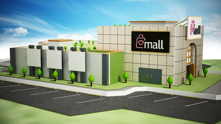 Generic shopping mall building against blue sky. 3D illustration.の写真素材