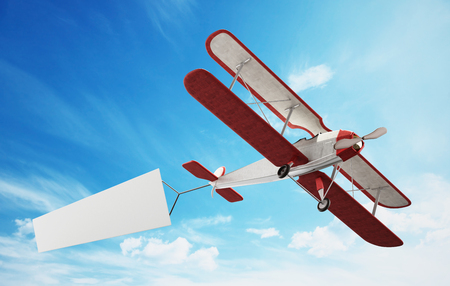 Classic airplane pulling blank white text banner. 3D illustration.の写真素材
