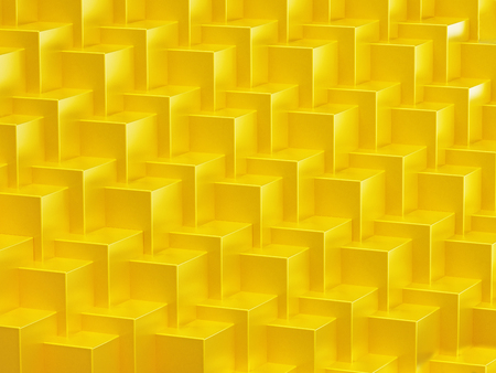 Yellow abstract cubes forming a background. Repeating pattern. 3D illustration.