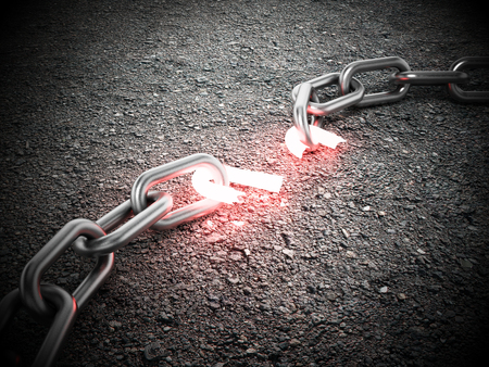 Illuminated broken chain part on the ground. 3D illustration.の写真素材
