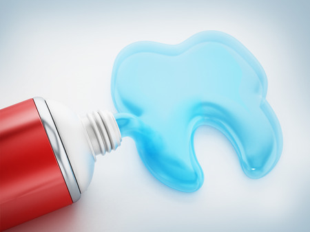 Toothpaste coming out of tube forms a tooth. 3D illustration.の写真素材