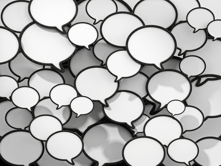 Black and white speech balloons forming a background. 3D illustration.の写真素材