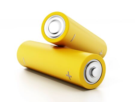 Generic AA batteries isolated on white background. 3D illustration.の写真素材