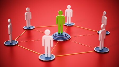 Connected people with a stand out figure at the center. 3D illustration.の写真素材